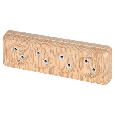 Розетка Intro Quadro 2-207-11 без заземления четырехместная 4х2P, 16А-250В, IP20, ОУ, сосна