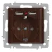 Розетка Intro Accent 6-410-10 , P+E Schuko со шторками, 16А-250В + 2хUSB, IP20, СУ, венге