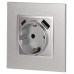 Розетка ЭРА Elegance 14-4108-03 2P+E 16A-250В со шторками с USB type-A+C 5В-3А алюминий
