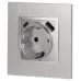 Розетка ЭРА Elegance 14-4108-03 2P+E 16A-250В со шторками с USB type-A+C 5В-3А алюминий
