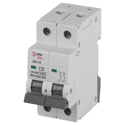 Автоматический выключатель ЭРА PRO VA63-2P32C4.5 ВА47-63 2P 32А кривая C 4,5кА