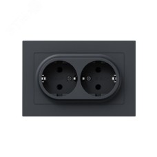 Механизм розетки двойной  16А  с заземлением  без шторок  с рамкой  графит Эпика EKF
