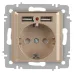 Розетка Intro Accent 6-410-04 , P+E Schuko со шторками, 16А-250В + 2хUSB, IP20, СУ, шампань