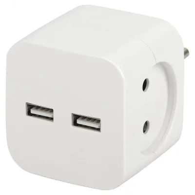 Разветвитель электрический ЭРА SP-2-USB-W на 2 розетки + 2xUSB 2400mA, без заземл 10А (белый)