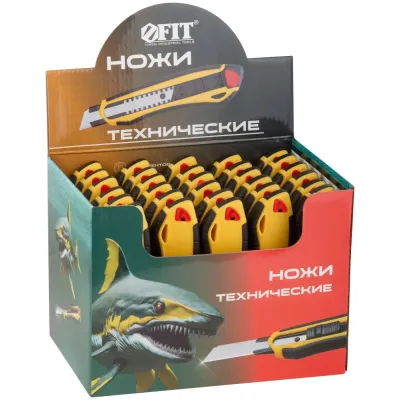 Нож технический 18 мм усиленный прорезиненный, 2-х сторонняя автофиксация, 30 шт. в шоу-боксе