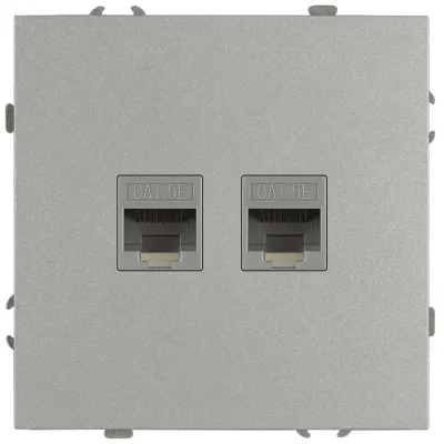 Розетка скрытого монтажа в рамку информационная двойная 2XRJ45 IP20 алюминий 15-3108-03 Galaxy