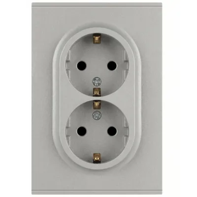Розетка скрытого монтажа в рамку двойная с заземлением 2X2P+E Schuko со шторками 16А-250В алюминий 16-2105-03 Arktik
