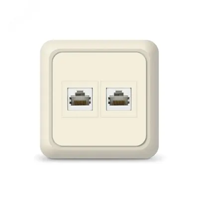 Розетка компьютерная двухместная   Олимп,наружная, 1А, RJ45, бежевая (еврослот)