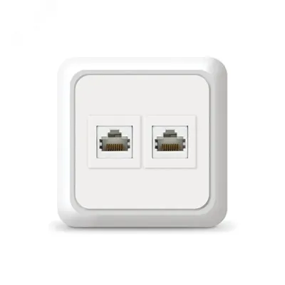 Розетка компьютерная двухместная   Олимп,наружная, 1А, RJ45, белая (еврослот)