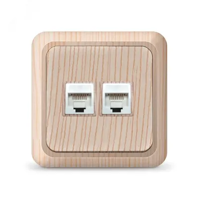 Розетка компьютерная двухместная   Олимп,наружная, 1А, RJ45, сосна (еврослот)