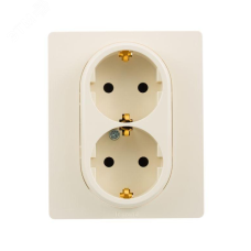 Розетка 2-местная с заземлением без защитных шторок в сборе 16А слоновая кость ETIKA