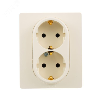 Розетка 2-местная с заземлением без защитных шторок в сборе 16А слоновая кость ETIKA