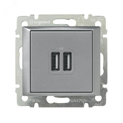 Розетка USB A+A 15Вт алюминий VALENA