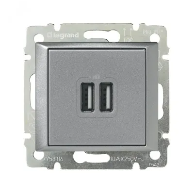 Розетка USB A+A 15Вт алюминий VALENA