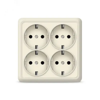 Розетка четырехместная квадратная   Олимп с/з, наружная, 16А, 220В, бежевая (еврослот)