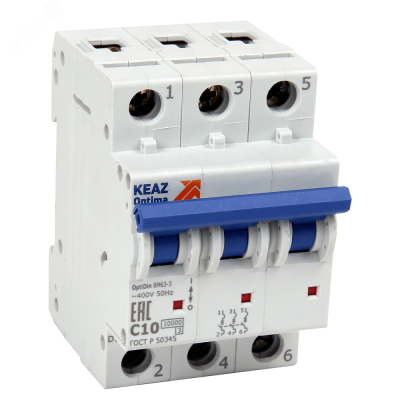 Выключатель автоматический трехполюсный 63А B 10кА AC OptiDin BM63-3B63-10-УХЛ3