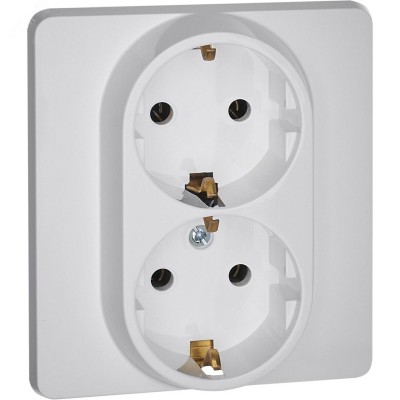 Розетка 2-местная с заземлением без защитных шторок 16А в сборе белый INSPIRIA