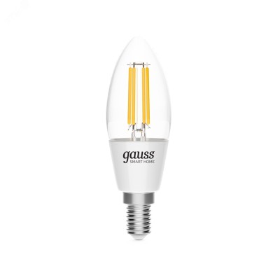 Лампа Gauss Smart Home Filament С35 4,5W 495lm 2000-6500К E14 изм.цвет.темп.+дим. LED 1/10/40