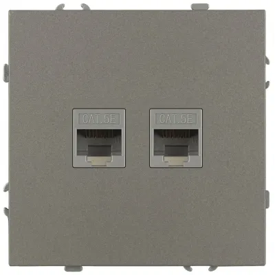 Розетка скрытого монтажа в рамку информационная двойная 2XRJ45 IP20 титан 15-3108-07 Galaxy
