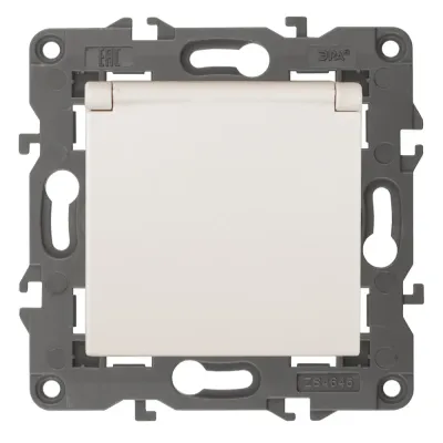 14-2103-02 ЭРА Розетка 2P+E Schuko со шторками с крышкой, 16A-250В, IP20, Эра Elegance, сл.кость (10