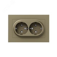 Механизм розетки двойной  16А  с заземлением  со шторками  с рамкой  шампань Эпика EKF