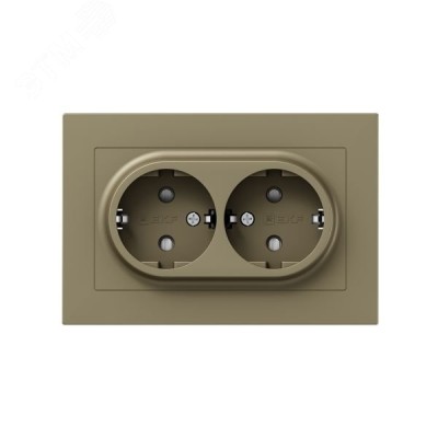 Механизм розетки двойной  16А  с заземлением  со шторками  с рамкой  шампань Эпика EKF