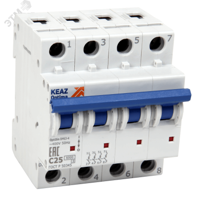 Выключатель автоматический четырехполюсный 25А B 6кА AC OptiDin BM63-4B25-ОМ4-РЕГ