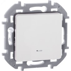 Выключатель 1-клавишный проходной с подсветкой/индикацией 10АХ безвинтовое крепление белый INSPIRIA