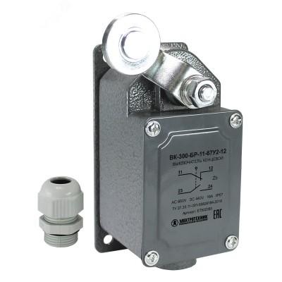 Выключатель концевой ВК-300-БР-11-67У2-12, рычаг с роликом, с сальником, ход влево, самовозврат, ступень 1, IP67