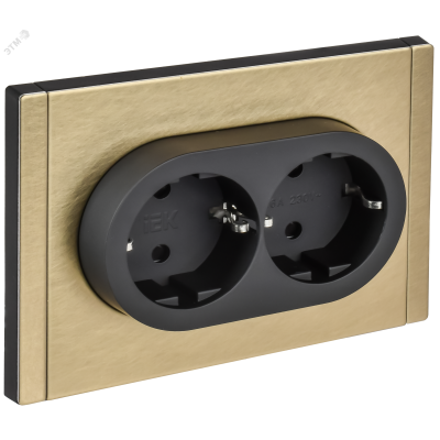 FORTE&PIANO Розетка 2-местная с заземлением с защитными шторками безвинтовое крепление 16А FP623M металл шампань IEK