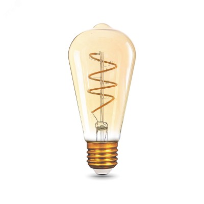 Лампа Gauss Filament ST64 6W 360lm 2400К Е27 golden flexible LED 1/10/40