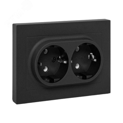 Эпика Механизм розетки двойной 16А с заземлением без шторок с рамкой черный EKF