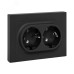 Эпика Механизм розетки двойной 16А с заземлением без шторок с рамкой черный EKF