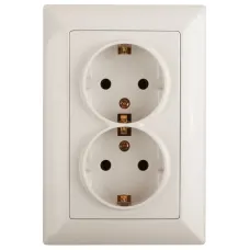Розетка Intro Solo 4-205-02 с заземлением двойная 2X2P+E Schuko, 16А-250В, IP20, СУ, слоновая кость