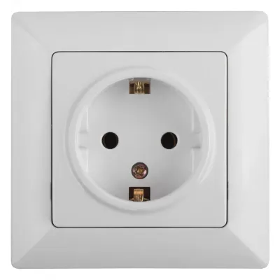 Розетка Intro Solo 4-206-01 с заземлением 2P+E Schuko со шторками, 16А-250В, IP20, СУ, белый