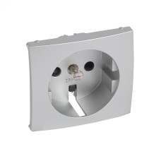 Лицевая панель для розетки с заземлением с защитными шторками алюминий VALENA