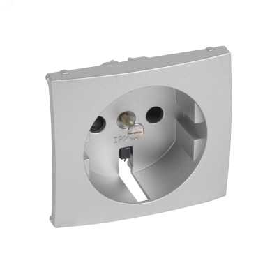 Лицевая панель для розетки с заземлением с защитными шторками алюминий VALENA