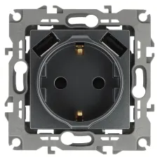 12-4109-12 ЭРА Розетка 2P+E 16A-250В, штор. с 2xUSB 5В-3А, Эра12, графит (10/100/2000)