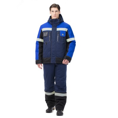 Костюм Виват утепленный (ткань смесовая, 240), куртка, брюки, синий-васильковый-черный, 128-132,182-188