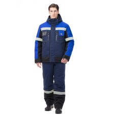 Костюм Виват утепленный (ткань смесовая, 240), куртка, брюки, синий-васильковый-черный, 128-132,170-176