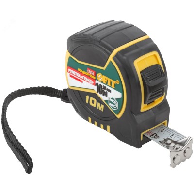 "Рулетка ""Гранд"", калибр.лента, нейлон.покр., магн.крючок, двойной стопор, прорезин.корпус 10 м х 25 мм"