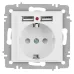 Розетка Intro Accent 6-410-01М , P+E Schuko со шторками, 16А-250В + 2хUSB, IP20, СУ, белый матовый