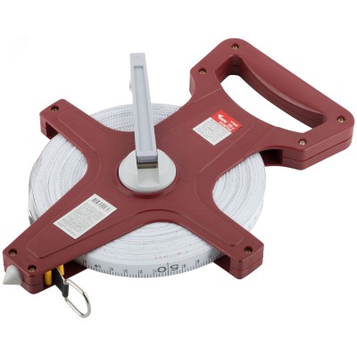 Рулетка землемерная, красный открытый корпус, фибергласовая лента 50 м