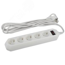 Сетевой фильтр ЭРА  USF-5es-5m-W с базовой защитой с заземлением с выключателем 5 розеток 5м 10А белый