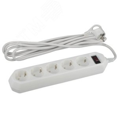 Сетевой фильтр ЭРА  USF-5es-5m-W с базовой защитой с заземлением с выключателем 5 розеток 5м 10А белый