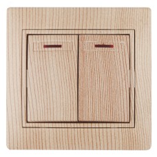 1-105-11 Intro Выключатель двойной с подсветкой, 10А-250В, IP20, СУ, Plano, сосна (10/200/2000)