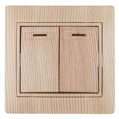 1-105-11 Intro Выключатель двойной с подсветкой, 10А-250В, IP20, СУ, Plano, сосна (10/200/2000)