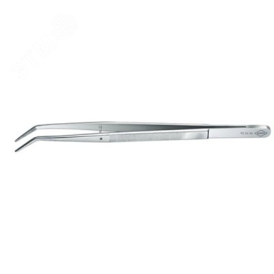 Пинцет захватный прецизионный с направляющим штифтом тонкие зазубренные губки под 45 град.L-155 мм пружинная сталь хромированный