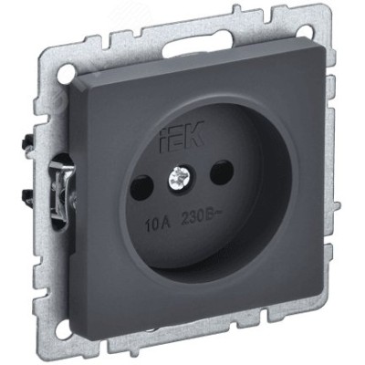 BRITE Розетка 1 пост без заземления с защитными шторками 10А РСш10-2-БрГ графит IEK