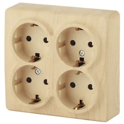 11-2211-11 ЭРА Розетка 4х2P+E Schuko со шторками, 16A-250В, IP20, ОУ, Эра Эксперт, сосна (8/80/1280)